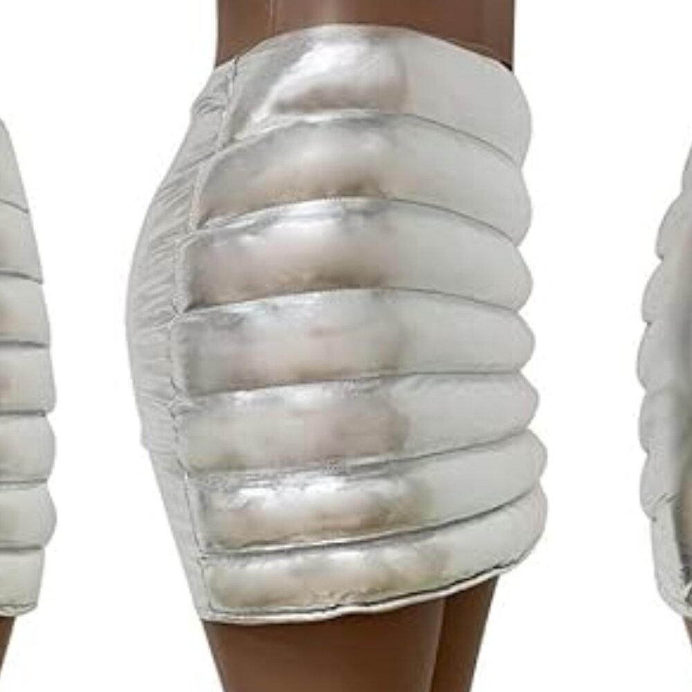 Puffy Quilted Silver Metallic Mini Skirt - 2X - Picture 3 of 9